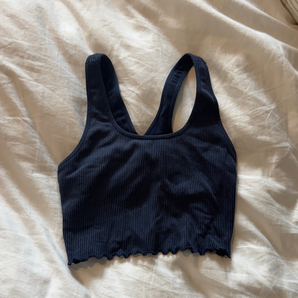 Spiritual Gangster Navy Ribbed Crop Top